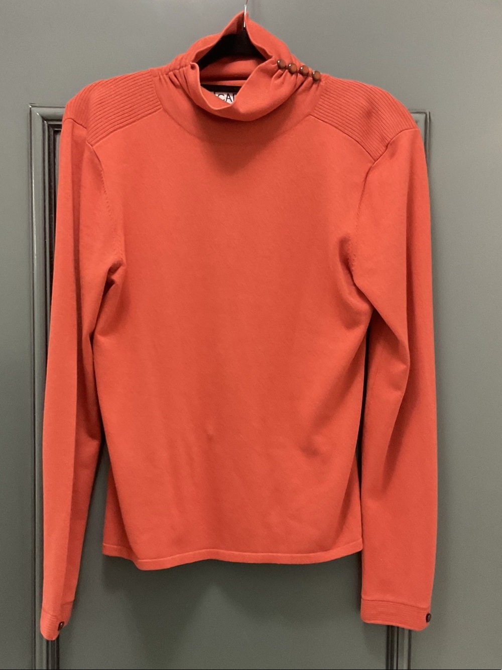 Vintage 28% silk Carlisle Burnt Orange Button-Shoulder Turtleneck Sweater